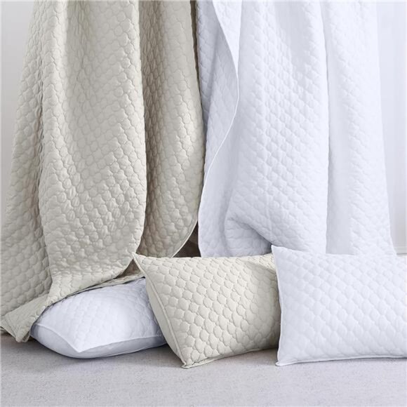 Quilt Set Queen Size Beige Bedspread, Modern Style Quilted Clouds Pattern Soft - Picture 6 of 8